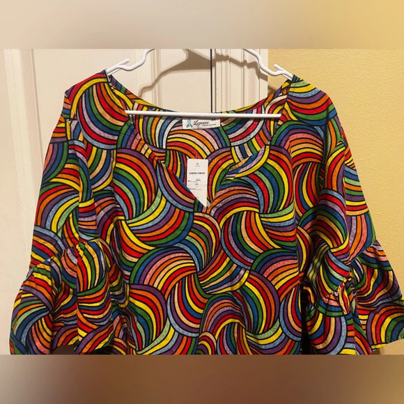 Lapogee Women’s Rainbow Colorful Short Ruffle Sleeve Plus Size Dress Sz 2X - Picture 2 of 11